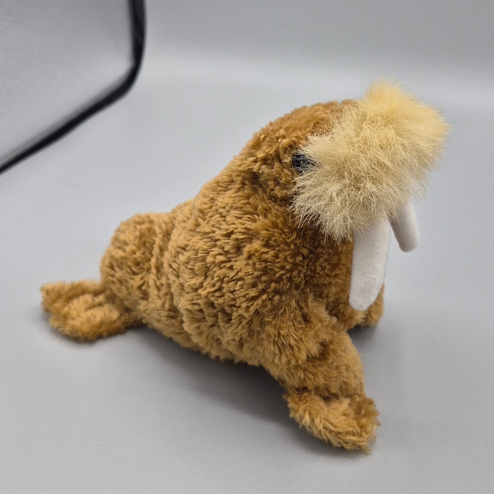 SeaWorld Walrus Plush Stuffed Animal Brown Fuzzy Mustache Tusks Marine Toy